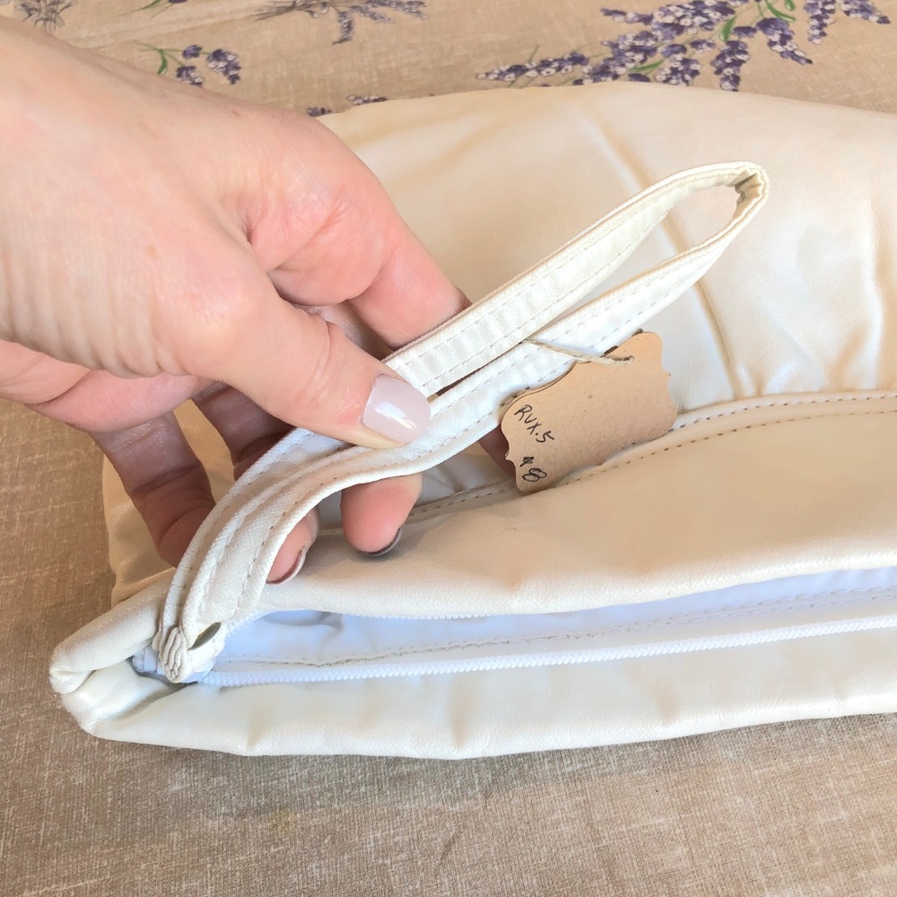 Vintage clutch handbag ivory zip top inside pocket - Picture 5 of 8